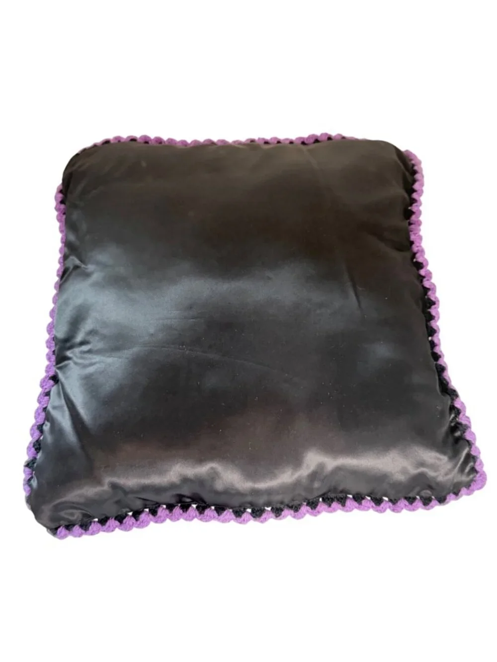 Handmade Crochet 3D Floral Granny Square Throw Pillow Purple Pink Black 16x16